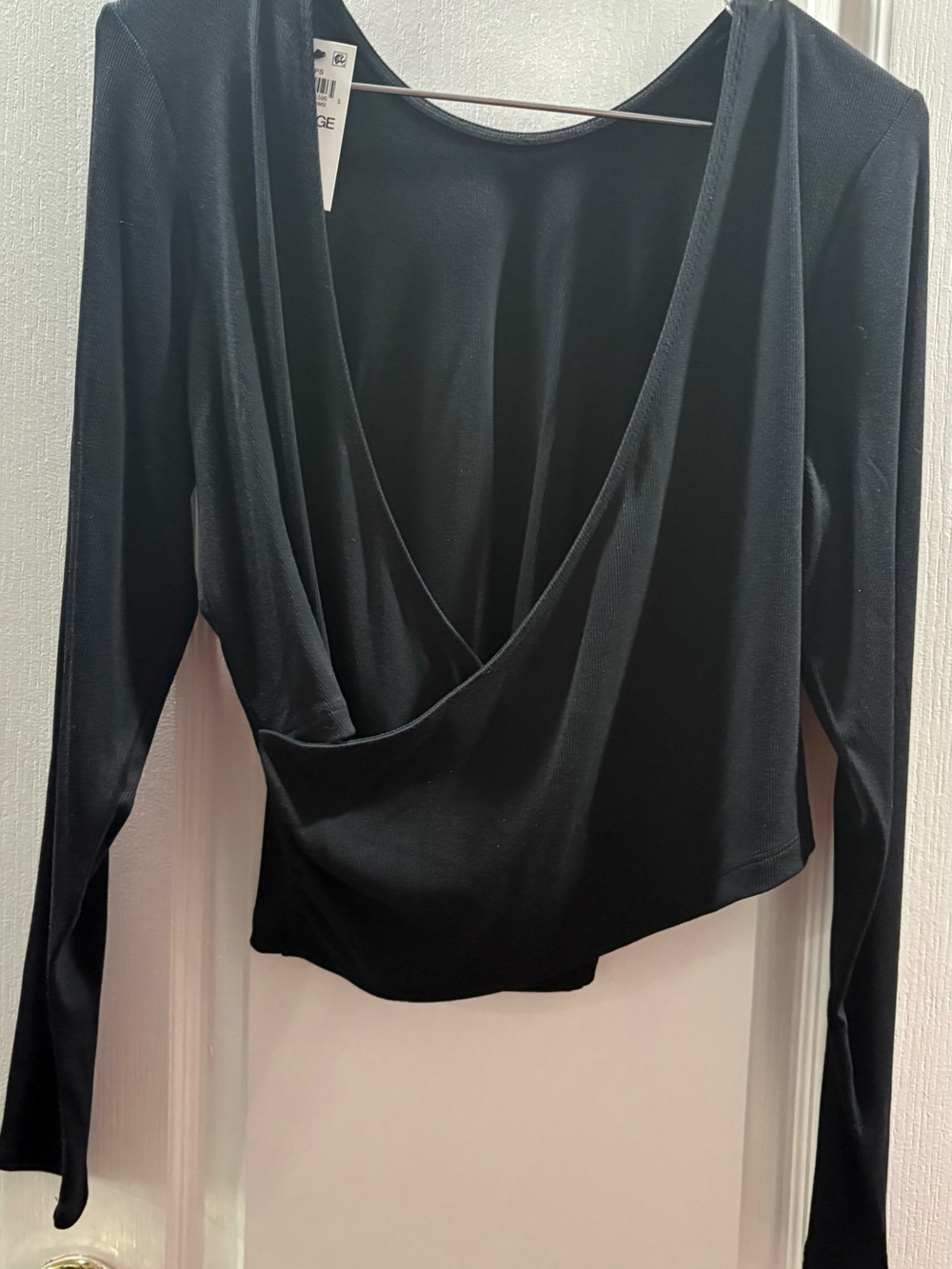 Ideology Black Long-Sleeve Surplice Wrap Top